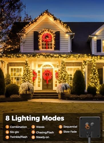 Minetom Solar String Lights Outdoor Waterproof- 40 FT 100 LED Solar Powered String Lights with 8 Lighting Modes, IP65 Waterproof Solar Christmas Lights for Outdoor Outside Tree Party Decor, Warm White - Image 3