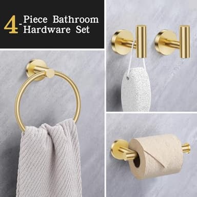 Lairuier Bathroom Hardware Set, 4-Piece Towel Holder Set Include Toilet Paper Holder,Towel Ring and 2 Towel Hooks Stainless Steel Wall Mounted Bathroom Hardware Accessories Set (Brushed Gold) - Image 4
