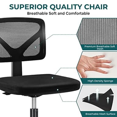 DUMOS Armless Desk Chairs with Wheels, Ergonomic Adjustable Home Office Swivel Rolling Task Chair No Arms, Comfy Mesh Mid Back Computer Work Vanity Desk Seat for Small Spaces, Black - Image 4