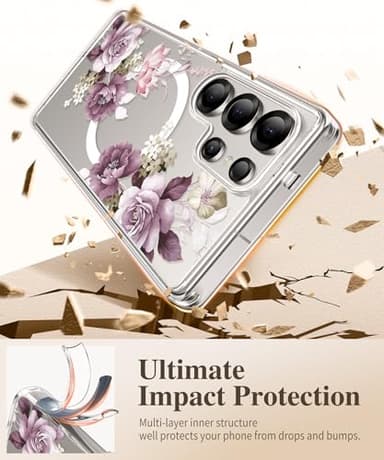 GVIEWIN for Samsung Galaxy S25 Ultra Case, [Compatible with Magsafe][Screen & Camera Lens Protector] Floral Clear Slim Shockproof Protective Women Phone Cover for S25 Ultra 2025 6.9", Cherry Blossoms - Image 6