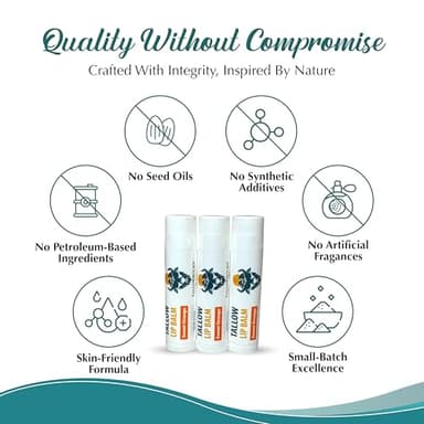 Moisturizing Tallow Lip Balm – Grass-Fed Beef Tallow with Organic Coconut Oil, Beeswax, and Vitamin E – Sweet Orange – Lip Balm Set – Travel Essential – 3-Pack - Image 8