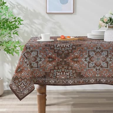 cusugbaso Boho Tablecloth 60x84 Inch Rectangle - Cotton Linen Vintage Rustic Farmhouse Bohemian Decorations for Home, Water-Resistant Washable Table Cloth for Party,Table, Outdoor - Image 3