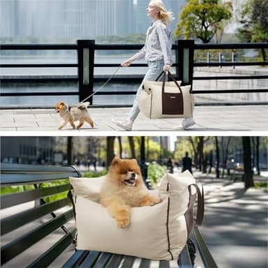 Lesure Small Dog Car Seat for Small Dogs - Dog Booster Seat for Car with Waterproof Bottom, Clip-On Safety Leash and Thickened Memory Foam Filling, Pet Carseat Puppy Travel Carrier Bed, Beige - Image 5