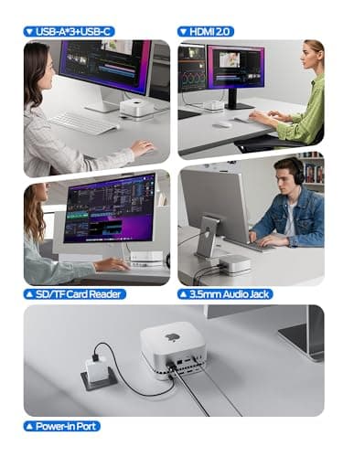 MOVE SPEED Mac mini M4 Dock with 2TB NVMe SSD, 10 in 1 Aluminum Stand Hub, 10Gbps USB-C/A, 4K60Hz HDMI, SD/TF Reader, Space-Saving Vertical Design - Image 6