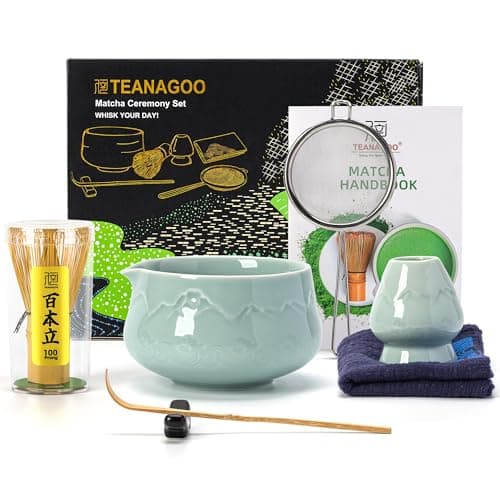 TEANAGOO 7 Pcs Matcha Whisk Set Blue, Ceramic Matcha Set, Matcha Kit for Ceremony, Matcha Tea Set for Making Breakfast/Latte, Tradition Whisk Set and Bowl with Scoop&Sifter, Gift for Friend/Family - Image 1