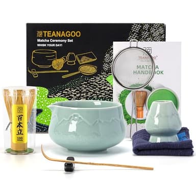TEANAGOO 7 Pcs Matcha Whisk Set Blue, Ceramic Matcha Set, Matcha Kit for Ceremony, Matcha Tea Set for Making Breakfast/Latte, Tradition Whisk Set and Bowl with Scoop&Sifter, Gift for Friend/Family - Image 1