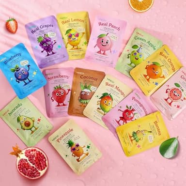 14 Pack Fruit Face Masks Skincare for Kids, Sheet Hydrating Facial Mask for All Skin Types, Bulk Collagen Face Mask for Women Skin Care, Birthday Party Spa Gifts for Teens Girls - Image 7