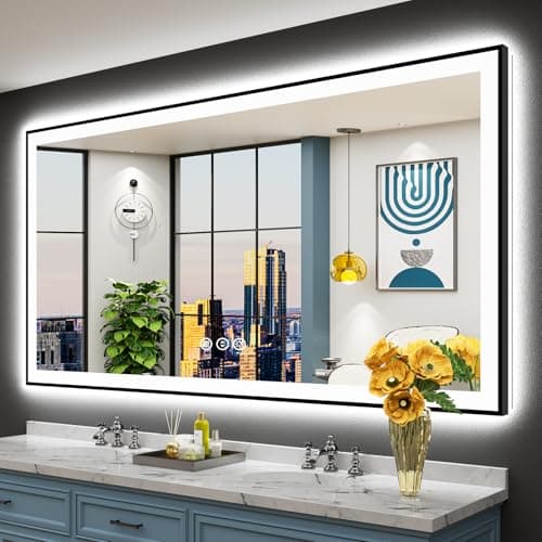 AWANDEE 72x40 Black Framed LED Bathroom Mirror with Lights, Backlit + Front Lit, Anti-Fog Lighted Vanity Mirror for Bathroom Wall with 3 Colors, Stepless Dimmable, Memory, Tempered Glass, ETL Listed - Image 1