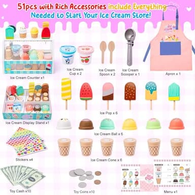 Meland Ice Cream Toy - Wooden Ice Cream Play Set with Aprons, Pretend Play Toys with Play Food, Wooden Play Store Toys for Toddlers, Kids Toys & Gift for Girls Boys Age 3 4 5 6 7 Years Old - Image 7