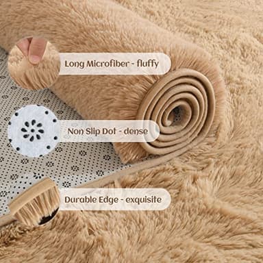 YJ.GWL Area Rugs for Living Room Bedroom, 8x10 Machine Washable Large Beige Carpet, Soft Fluffy Shaggy Thick Big Shag Indoor Floor Rug for Kids Boy and Girls Room Dorm Home Decor Aesthetic - Image 5