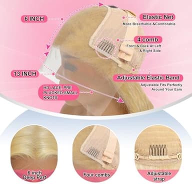 613 13x6 Lace Front Wig Human Hair 210 Density 24 Inch Blonde Wig Human Hair Body Wave Blonde Lace Front Wigs Human Hair 613 HD Lace Frontal 13x6 Wigs With Baby Hair for Women Pre Plucked - Image 7