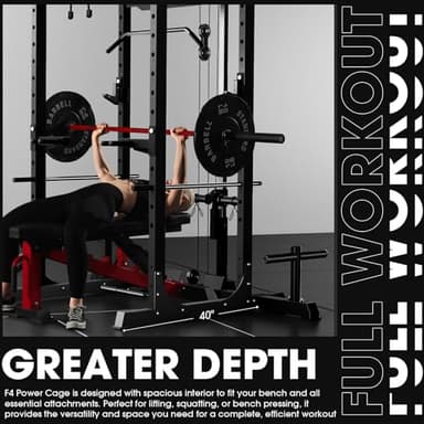 Mikolo Power Cage, Power Rack with LAT Pulldown, 1200 Pounds Capacity Workout Cage with More Training Attachments, Squat Rack for Home Gym, Yellow - Image 4