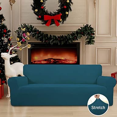 Easy-Going Stretch Oversized Sofa Slipcover 1-Piece Sofa Cover Furniture Protector Couch Soft with Elastic Bottom for Kids, Polyester Spandex Jacquard Fabric Small Checks Peacock Blue - Image 2