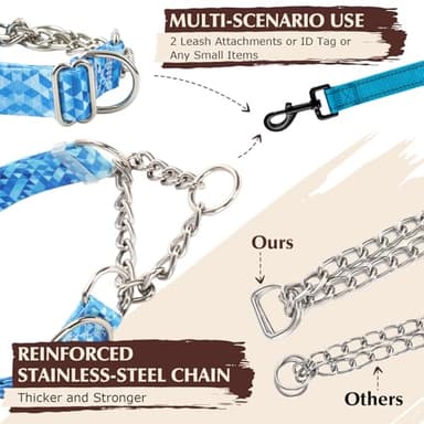 Martingale Collar for Dogs with Blue Geometric Diamonds, Trainer Approved Limited Slip Collar with Stainless Steel Chain, Adjustable No Choke Dog Collar, Perfect for Training, Walking, Hunting (M) - Image 5