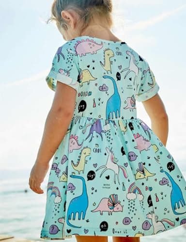 Toddler Girl's Dinosaur Summer Dresses Clothes,Short Sleeve Casual Outfits 5t Blue - Image 4