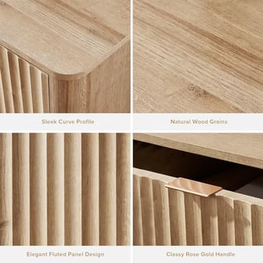 mopio Brooklyn Night Stand, Modern Farmhouse Nightstand, Small Side, Bedside Table with Drawer, End Table with Storage, Fluted Panel, Curved Profile (Golden Oak, Set of 2) - Image 3