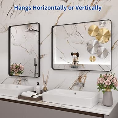 WEER Black Bathroom Mirror 24X32 Inch, Rectangular Black Metal Frame Mirror, Matte Black Bathroom Vanity Mirror with Tempered Glass, Rounded Corner, Anti-Rust (Horizontal/Vertical) - Image 5