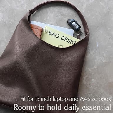 Hobo Bags for Women Soft Vegan Leather Shoulder Handbag Slouchy Tote Purses (Coffee) - Image 5