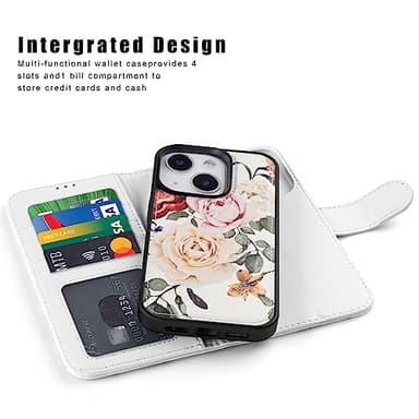 DorisMax for iPhone 14 Plus Wallet Case,Detachable Flip Folio Cover RFID Blocking 4 Card Slots Holder Premium PU Leather Magnetic Kickstand Protective Phone Case 6.7" Colorful Flowers - Image 3