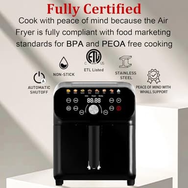 WHUTO 6QT Air Fryer Oven with LED Digital Touchscreen, 12 Preset Cooking Functions Air fryers, Bake, Reheat, Keep Warm, Nonstick and Dishwasher-Safe Basket, Stainless Steel/Black - Image 6