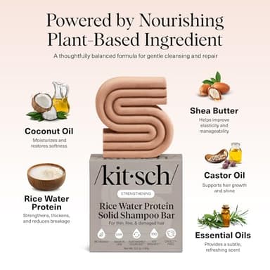 Kitsch Rice Water Shampoo Bar for Hair Growth – Strengthening Hair Shampoo for Men and Women – Reduce Breakage, Boosts Shine – Paraben, Silicone & Sulfate-Free, Vegan Hair Care - 3.2 oz - Image 5