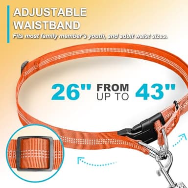 Laqibak Hands Free Dog Leash, Adjustable Waist Leash for Dog Walking, Dual Bungee 4.2-6.7 Feet Long with Reflective Stitches for Walking Hiking Running, Fits 26"- 43" Inch Waist, Orange - Image 2