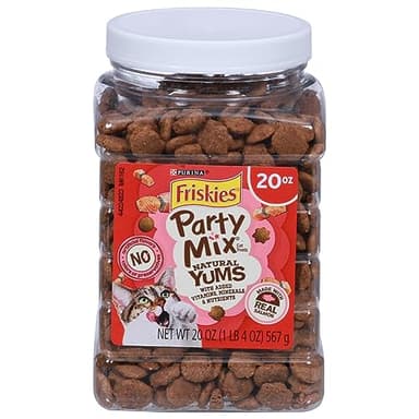 Purina Friskies Natural Cat Treats Party Mix Natural Yums With Real Salmon and Added Vitamins, Minerals and Nutrients - 20 Oz. Canister