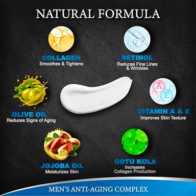 Mens Face Moisturizer Cream - Anti Aging & Wrinkle for Men with Collagen, Retinol, Vitamins E, Jojoba Oil - Face Lotion - Age Facial Skin Care - Eye Wrinkle - Day & Night - 4 oz - Image 3