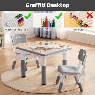 CuFun Kids Table & Chairs Set (2 Chairs) Height Adjustable for Ages 2-8 | Non-Slip Toddler Activity Table with Wipe-Clean Desktop, Montessori Learning & Art Drawing Table for Home Preschool - Image 2
