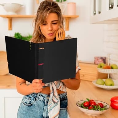 INFUN 1 Inch Telescoping 3 Ring Binder with 8-Tab Dividers, 30 Sheet Protectors and Labels – Compact Binder for Recipes, Documents and Notes, Includes 30 Recipe Cards – Black - Image 2