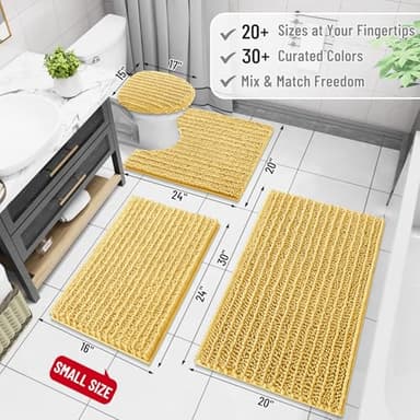 Arotive Luxury Chenille Bathroom Rug Mat, Extra Soft Thick Absorbent Shaggy Bath Rugs, Non-Slip Machine Wash Dry, Plush Bath Mats for Bathroom, Shower and Tub, 54x24, Yellow - Image 2