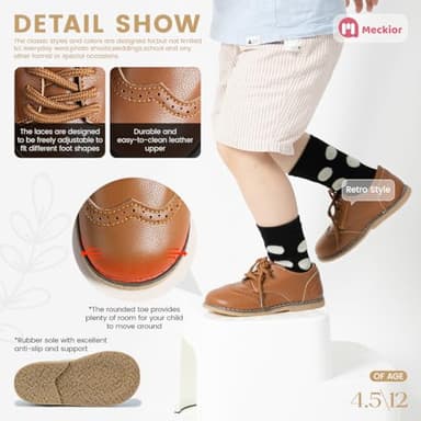 Meckior Toddler Boys Girls Black Dress Shoes Little Kid Oxford Shoes Wedding Church Dress Shoes PU Leather Lace Up School Uniform Loafer Flats - Image 3