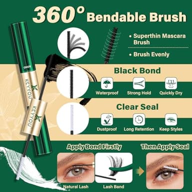 KEYYOU Lash Clusters Kit DIY Lash Extension Kit 280pcs Soft Lash Clusters 60D+80D D Curl Easy to Apply with Bond and Seal Applicator Remover Eyelash Extension Kit at Home(RMkit-60D80D-D-10-18mix) - Image 4