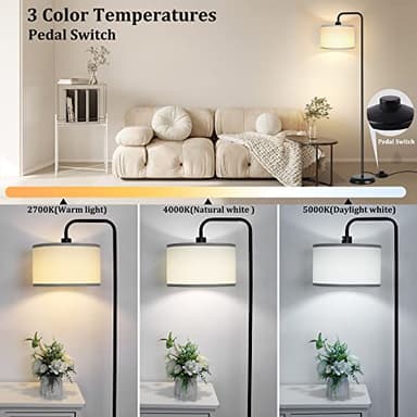 [Upgraded] LED Floor Lamp for Living Room, 3 Color Temperature Floor Lamp with Foot Switch Modern Standing Lamp Tall Pole Floor Reading Lamp for Bedroom, Study Room, Office, 9W Bulb Included, Black - Image 2