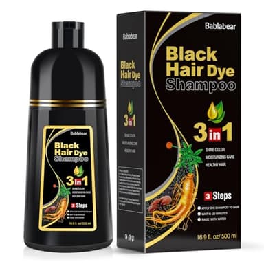 Bablabear Black Hair Dye Shampoo for Gray Hair, Semi-Permanent Hair Color Shampoo for Women and Men, Herbal Ingredients, 3 in 1 100% Grey Coverage.Lasts 30 Days/500ml/Natural herbal Ingredients - Image 1