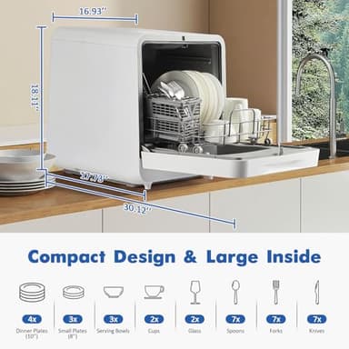 Dishwasher Countertop Compact Portable Dishwasher with Faucet & Self-Priming Water Modes Water Inlet, Compact with More Space Inside,6 Programs Ideal for RV & Apartments, No Hookup Needed - Image 2