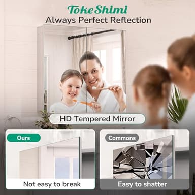TokeShimi 60 x 32 Farmhouse Medicine Cabinet Recessed or Surface Mount Aluminum, Mirror with Stepless Adjustable Storage, Silver Bathroom Mirror Medicine Cabinet Frameless Metal Modern - Image 8