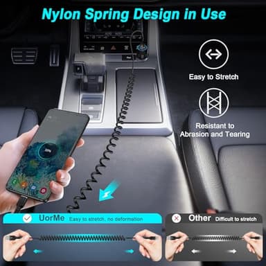 UorMe Type C Charger Coiled USB C Cable Fast Charging for Moto Razr 50 Ultra Edge 2024 Edge 50 X50 Ultra Moto G Power Stylus, 3+5FT Retractable Car Android Auto USB C to A Cord for Samsung S24 S23 FE - Image 2