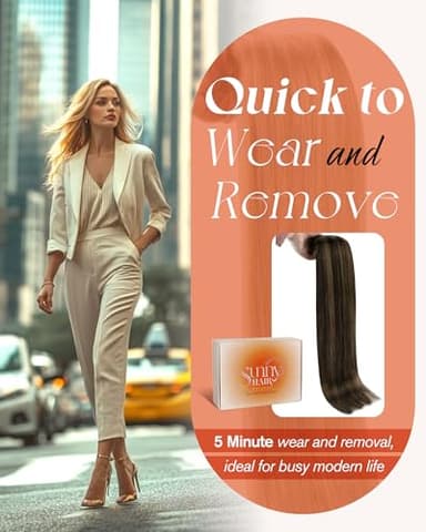 Sunny Hair Clip in Hair Extensions Straight Human Hair Clip in Extensions Remy Clip in Hair Extensions Real Human Hair Extensions Clip ins Dark Brown Ombre Medium Brown Balayage 22inch - Image 8