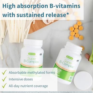 Igennus Super B-Complex Methylated B-Vitamins, MTHFR Supplement with Methylfolate & B12 Methylcobalamin, High Bioavailability & Potency, Vegan, Lab Verified, 180 Small Tablets - Image 2