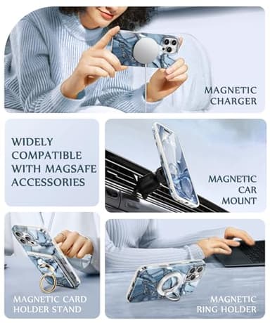 GVIEWIN for iPhone 16 Pro Case Compatible with MagSafe, with Screen & Lens Protectors, Military-Grade Protection Slim Marble Shockproof Magnetic Phone Case for 16 Pro 6.3", Azurite Drift/Blue - Image 5