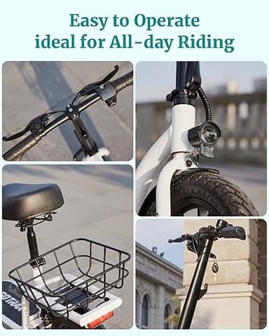 Gotrax Astro Electric Scooter with Seat, 14" Pneumatic Tire and 19 Miles Range&15.5Mph Power by 350W Motor, Comfortable Rear Dual Shock Absorption&Wider Seat, EBike with Carry Basket for Adult White - Image 4