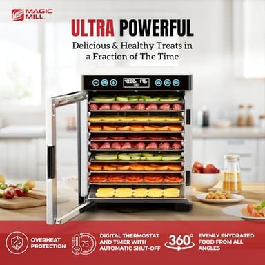 Magic Mill Pro Food Dehydrator Machine | 10 Stainless Steel Trays | Dryer for Jerky, Dog Treats, Herb, Meat, Beef, Fruit | Keep Warm Function, Digital Timer and Temperature Control, ETL Approved - Image 2
