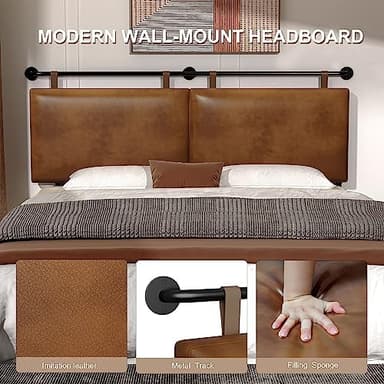 BSHOMGI Queen Headboard, Hanging Headboards with Brown Faux Leather Industrial Pipe Modern Style Only for Bed Backboard (Brown Leather, Queen - Image 6