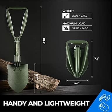 18'' Military Folding Camping Shovel, Offroad Survival High Carbon Steel Shovel (Olive) AugTouf by toolant - Image 4