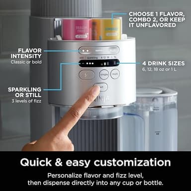 Ninja Thirsti Max Custom Hydration System, Soda Maker, Sparkling Water Maker, Custom Still & Sparkling Drinks, Compact Design, With 60L CO₂ Cylinder & Flavored Water Drops, Silver WC2002 - Image 3