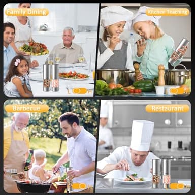 SAKAMOSH Electric Salt and Pepper Grinder Set Rechargeable, Auto One-handed Operation Pepper Mill with LED Light, EXT. Coarseness Adjustment, 2-Speed Control, Stainless Steel Salt Shakers (2 Pack) - Image 8