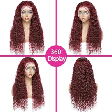 ULRICA Burgundy Wig Human Hair Water Wave 99J Burgundy Lace Front Wigs Human Hair Wigs for Women 13x4 HD Lace Front Wigs Human Hair Pre Plucked Wine Red Wigs Burgundy Wig 22 Inch - Image 3