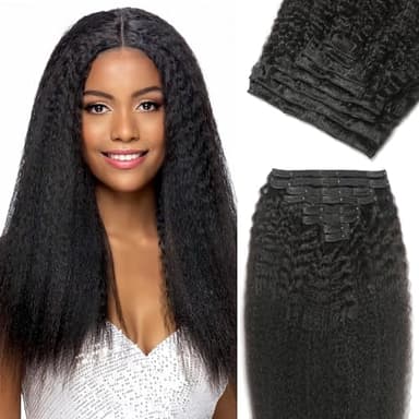 Kinky Straight Clip in Hair Extensions Human Hair Clip in Extensions 8Pcs 110g Double Weft #1B Natural Black Hair Extensions Human Hair Full Head Invisible（16Inch） - Image 1