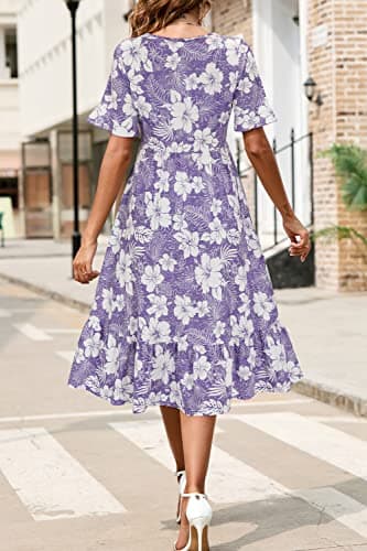 STYLEWORD Women's Summer 2025 Casual Short Sleeve Tiered Flowy Spring Dress Long Midi Beach Sundress Vacation Outfits(Floral15,L) - Image 3